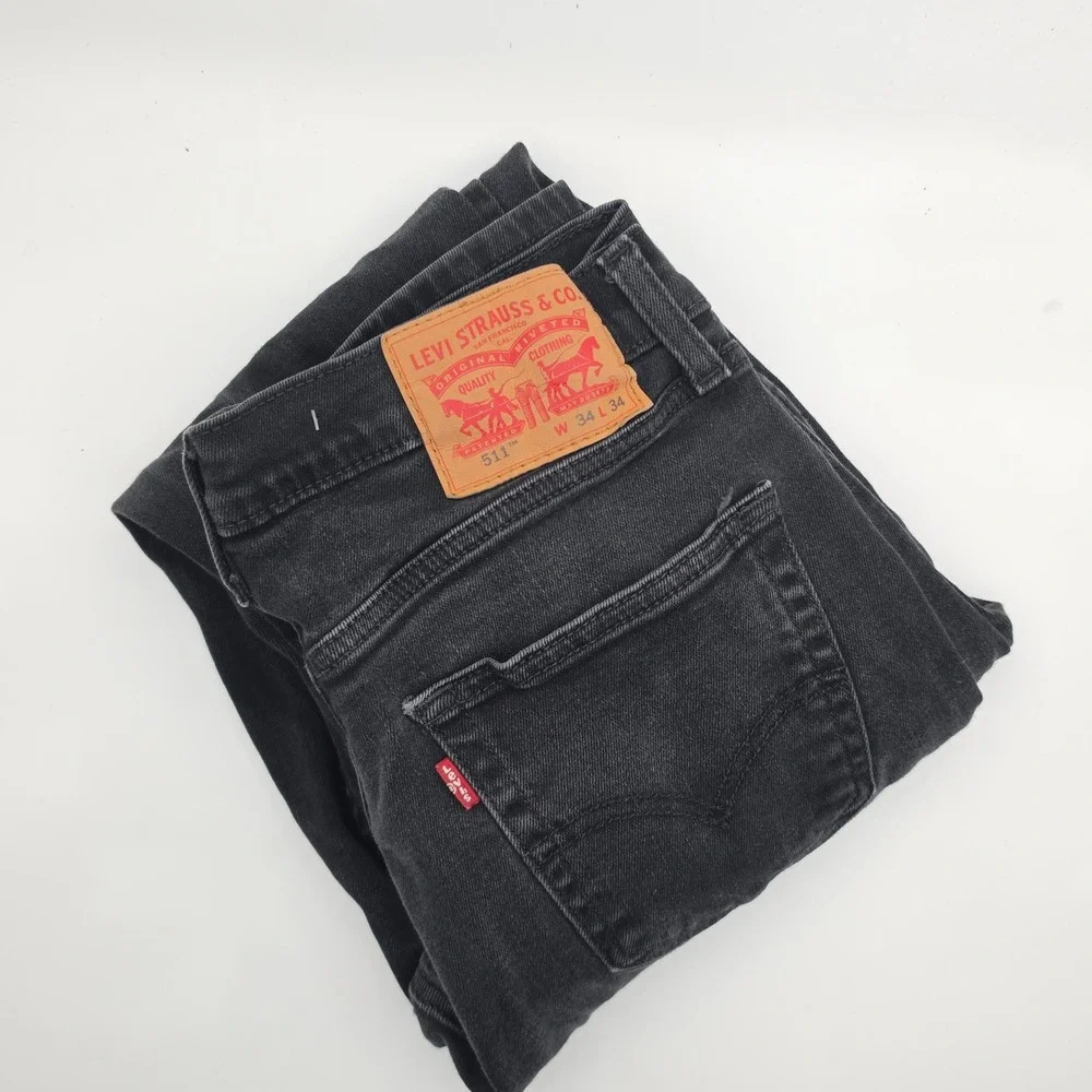 Levis 511 Jeans Mens 34x34 Slim Fit Black Business Office Casual Stretch Denim